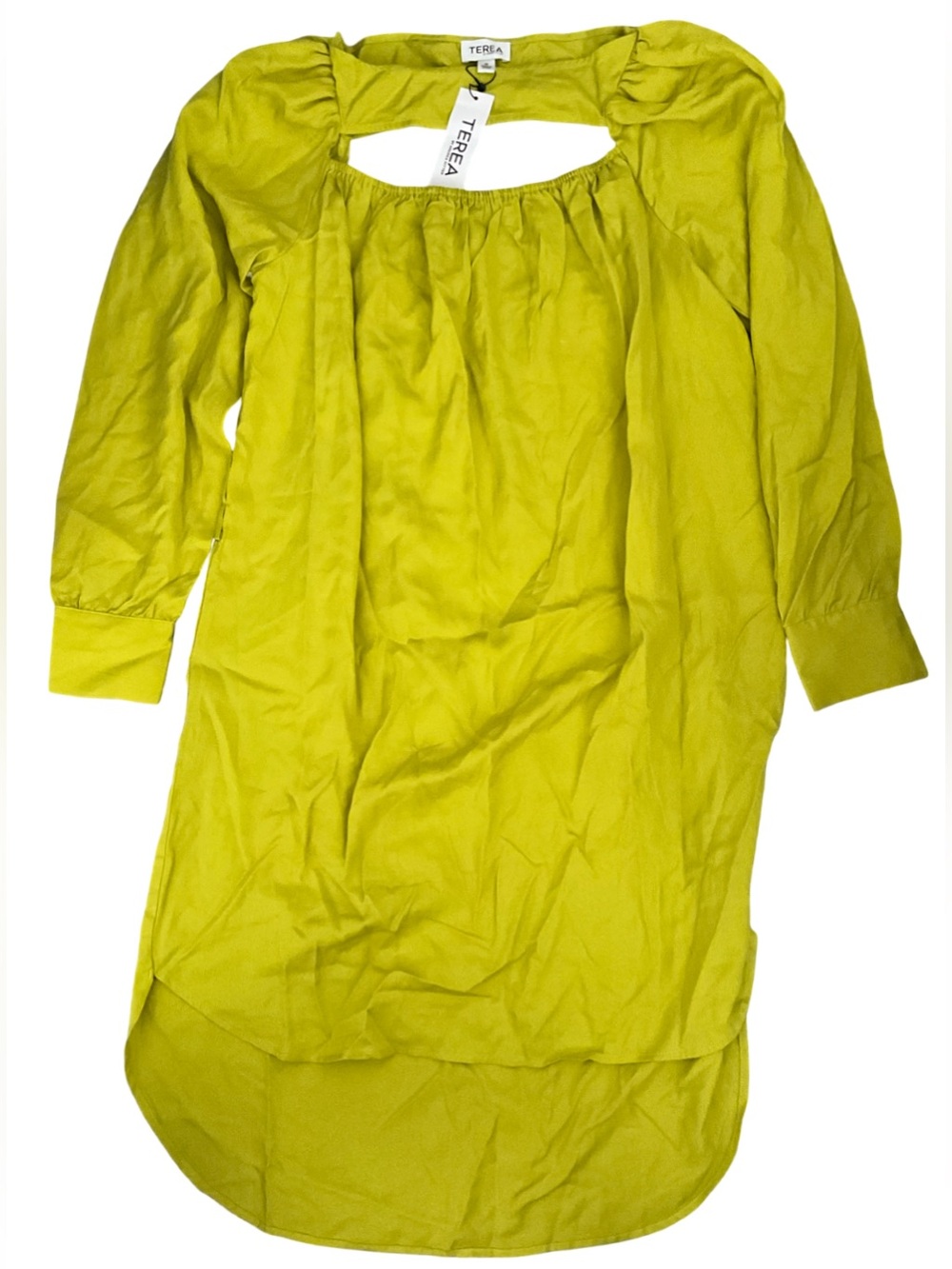 TEREA Lime Green Cutout Neck Puff Sleeve Tunic Dress NWT Size Medium